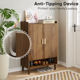 Smuxee Walnut Shoe Cabinet with Line Groove Design, 6-Tier Shoe Storage Cabinet with Adjustable Shelves, Freestanding Shoe Organizer Cabinet for Entryway, Hallway, Closet, Living Room