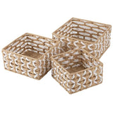 OIAHOMY Storage Baskets Paper Rope Shelf Baskets, Handwoven Small Wicker Bins for Home, Set of 3-Yellow & White