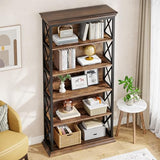 Tribesigns 6-Tier Bookcase, 71 Inches Industrial Bookshelves and Bookcases, Floor Standing 5 Shelf Display Storage Shelves, Brown and Black