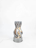 MAKER 3D Twist Spiral Table Lamp in Light Grey - Handmade 3D Printed Shadow Projection Night Light, Dimmable USB LED Bedside Accent Lamp for Bedroom, Nursery and Office Desk Decor