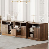3 Drawer File Cabinet, Fluted Wood Lateral Filing Cabinet with Charging Station for Home Office