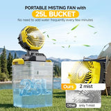 Portable Misting Fan with 25L Bucket, 30000mAh Rechargeable Battery Powered Floor Cooling Fan with 4 Strong Winds & 4 Spray Mister, Outdoor Oscillation Fans for Camping/Patios/Beach/Worksite (Yellow)