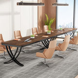 6.5FT Conference Table for 6-8 People, 78 inch Long Rectangular Seminar Table with Strong Metal Frame (1PC, Brown)
