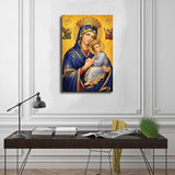 Our Lady of Perpetual Help Virgin Mary Canvas Wall Art, Traditional Byzantine Icon Mother of God And Christ Child Oil Painting Poster, Catholic Religious Spiritual Pictures for Living Room 24x36inch(