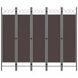 Zexlorith 5-Panel Room Divider, Foldable Fabric Partition, Brown