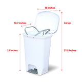 2 Pack | Plastic Kitchen Waste Bin | Hands Free with Step On Foot Pedal and Garbage Bag Rings, White