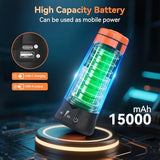 Dimgogo Rechargeable Camping Light with Stand 7ft Max Height, 15000mAh Portable Cordless LED Work Light, 5500 Lumen 6500/4500/3500K Dimmable Emergency Flashlight with Detachable Tripod, Orange