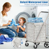 Foldable Double Basket Trolley with 360° Swivel Wheels, Dense Metal Mesh Bottom Utility Carts for Condo/Laundry
