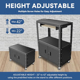 Auto Dynasty Height Adjustable Rolling AV Cart with Locking Storage Cabinet and Pullout Keyboard Tray (Black)