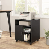 Printer Stand with Storage Adjustable Shelves, Wood Mobile Cart with Door