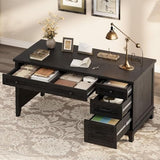 Home Office Desk with Power Outlets & USB Ports, 53.5 Inch Writing Desk with Adjustable File Cabinet, Workspace