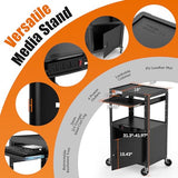 Steel Large AV Cart with Extra Storage - Adjustable Height Cart with Locking Cabinet