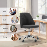Sweetcrispy Armless Office Chair, Modern Fabric Home Office Desk Chairs with Wheels Adjustable Swivel Task Computer Vanity Seat for Small Spaces