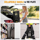 Folding Hand Truck with 4-Wheel Mode, 2 in 1 Collapsible Push Cart & Fold-Up Toe Plate