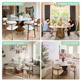 Round Dining Table for 6, Glossy White Sintered Stone Dining Tabletop with Bronze Carbon Steel Pedestal