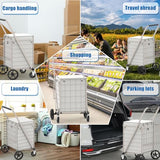 Foldable Double Basket Trolley with 360° Swivel Wheels, Dense Metal Mesh Bottom Utility Carts for Condo/Laundry