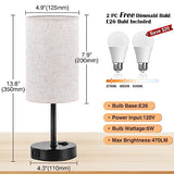 ZJOJO Table Lamp for Bedroom Set of 2, Bedside Small Lamps with 3 Way Dimmable Rocker Switch and AC Outlet