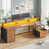 SEDETA Home Office Desk with File Drawer & Power Outlet, 66'' Computer Desk with 5 Drawer, Storage Shelves