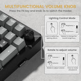 Wireless Mechanical Gaming Keyboard with Knob, Bluetooth 5.0/2.4GHz/USB C Wired Creamy Keyboard with Number Pad for PC Computer