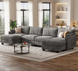 Modular Sectional Sofa, 132" U Shaped Couch with Storage, Chenille