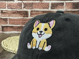 ZKFE Embroidered Corgi Hat Child Kids, Dog Lover Gift for Boy Girl, Washed Black Baseball Cap Dad Hat for Children