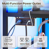 Small Computer Desk with Charging Station and LED Lights, Gaming Desk with Monitor Stand, 2-Tier Home Office Desk, Black