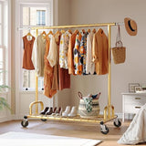 Raybee Heavy Duty Clothes Rack, Gold Clothing Racks for Hanging Heavy Clothes 200+, Rolling Clothing Rack Load 530 LBS, Extendable & Adjustable with Wheels, Gold