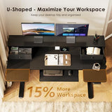 OffiGo U Shaped Electric Standing Desk with Drawers, 55 Inch Height Adjustable Desk
