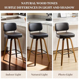 Bekrvio Swivel Counter Height Bar Stools Set of 4, 26" Upholstered Faux Leather Barstools with Back and Bent Wood Legs