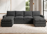 HONBAY 127.2 Inch Corduroy Cloud Modular Sectional Sofa with Chaise