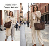 Suede Tote Bag for Women with Leather Purse Large Capacity Work Travel Handbags Ladies Shoulder Bags (Coffee)