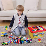 burgkidz Building Blocks Set with Storage Box and Lid Baseplate: 568 Pieces Classic Bricks Compatible with Major Brands, Wheels Doors Windows, STEM Toy for Toddlers Age 3+, Gift for Boys Girls