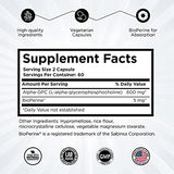 Alpha GPC Supplement & BioPerine for Hyper Absorption - 120 Count, Alpha-GPC 600mg per Serving - Nootropics for Memory, Focus, Energy, & Drive - Choline Supplements to Boost Acetylcholine, Made in USA