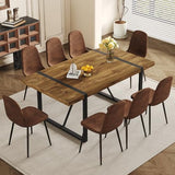 Dining Table Set for 8, Modern 71'' Dark Wood Dining Table and Fabric Dining Chairs Set of 8