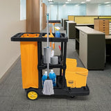 tonchean Commercial Janitorial Cart, 3-Shelf Large Capacity Housekeeping Cart with 25 Gallon Vinyl Bag