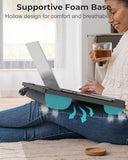Potuopy Lap Desk - Up to 17” Laptop Tray with Wrist Rest, Portable Handle, Fixed Mouse Pad, Tablet & Phone Slots, Laptop Stand for Bed with Cushion (Black)