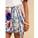 Talakeno Womens Summer Floral Wrap Short Skirt Tie Side High Waist A Line Beach Vacation Boho Mini Skirt(Navy-Blue,M)