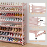 NEYCIL Large Shoe Rack 8 Tier Shoe Organizer, Heavy Duty Metal 4-Tier Stackable Shoe Storage Vertical Shoe Rack for Closet Front Door Entrance, Up to 50 Pairs, 44.8" W x 11.4" D x 56.7" H, Pink