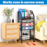 5 Tier Rolling File Cart with Drawer, Metal Office File Cart Organization with Sliding Trays