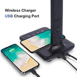 wanjiaone Multifunctional LED Desk Lamp with Wireless Charger,USB Charging Port,Clock,Phone Holder,Desk Lampp, Black