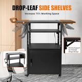 AV Cart with Locking Cabinet and Drop Leaves, Height Adjustable Steel AV Cart with Wheels and Power