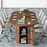 Conference Table for 4-10, 43-95 Inch Fluted Oval Meeting Room Table with Storage, 3 Leaf, Space Saving Circle Desk for Office