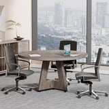 47-Inch Round Conference Table for 4-6 People, Wooden Meeting Room Table with Thicken Tabletop and Wood Base (Grey)