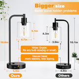 Set of 2 Industrial Touch Control Table Lamps with USB C+A Ports and AC Outlet - 3-Way Dimmable Black Bedside Lamps Nightstand Desk Lamps