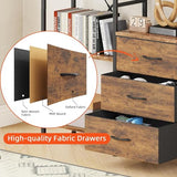 Triple Bookshelf with 3 Fabric Drawers, 4-Tier Book Shelf and 10 Display Shelves