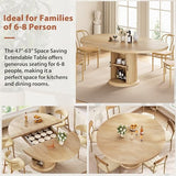 47″–63″ Extendable Round Dining Table for 4–8 with Dust-Proof 2-Tier Storage Shelf Space-Saving