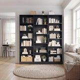 ELYKEN Triple Wide Bookshelf, 6 Tier Bookshelf Large Bookcase with 17 Open Display Shelves, 74'' Tall, Library
