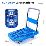 Foldable Plastic Platform Hand Truck 60×90cm, Hollow Lightweight Push Dolly Cart
