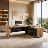 SAINTCY Executive Desk with Locking Drawer, 71"-78" L Shaped Desk with Wireless