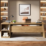 78" L Shaped Desk with Drawers, Large Executive Office Desk with File Cabinet and Shelves, Brown